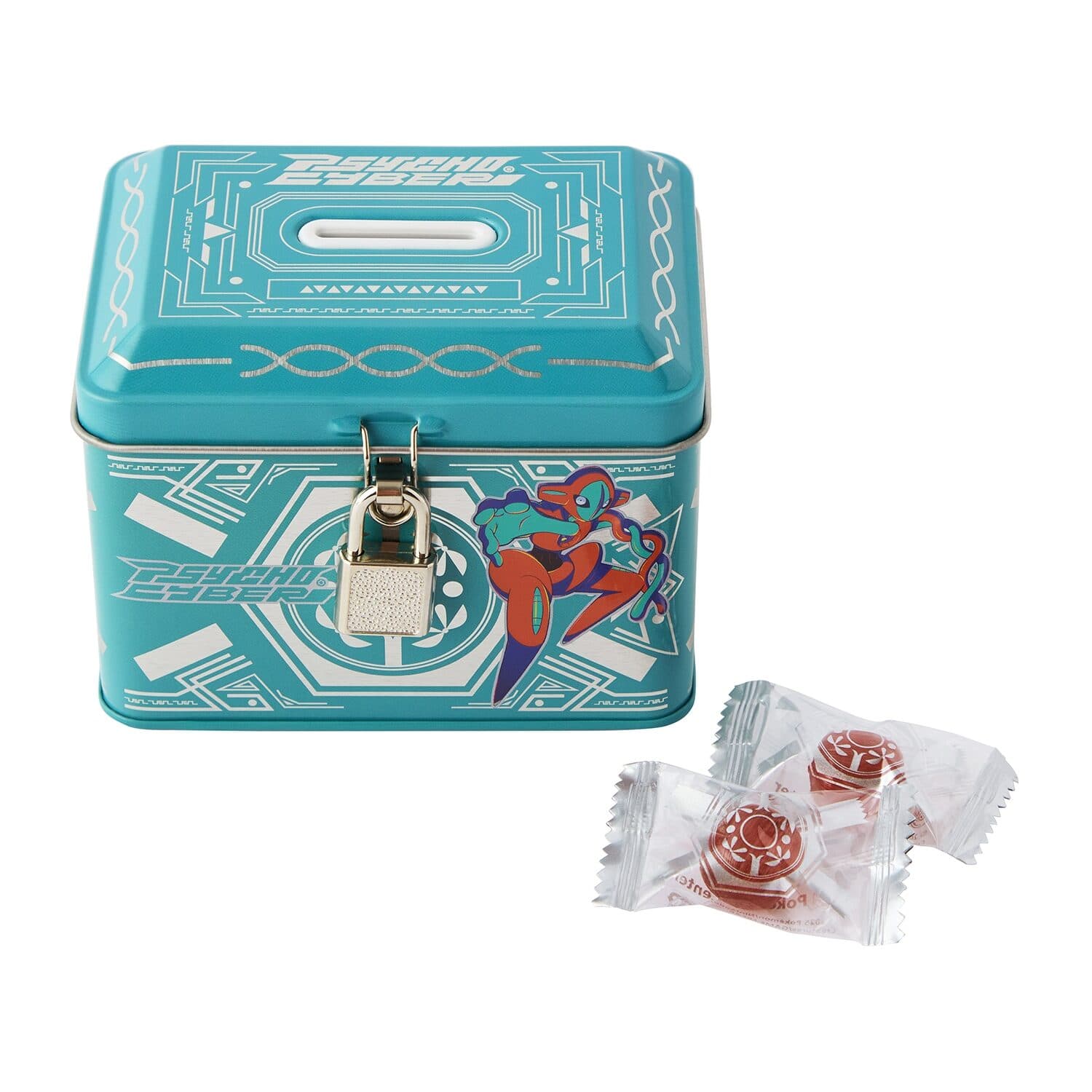 Candy in a piggy bank can with a lock PSYCHO CYBER Deoxys