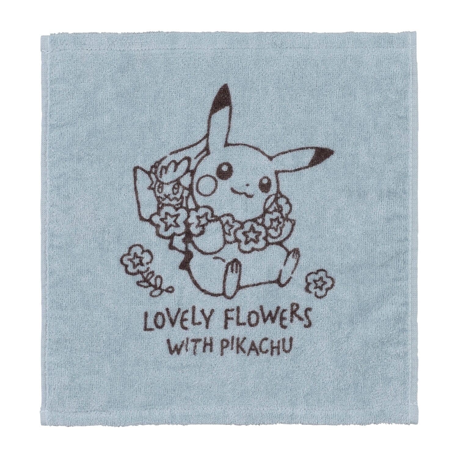 Hand towel LOVELY FLOWERS WITH PIKACHU Blue Gray